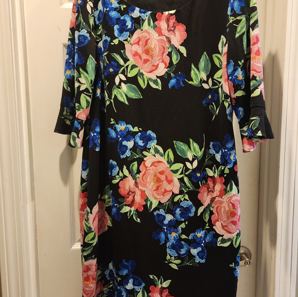 NorthStyle Black Dress with Pink and Blue Floral Pattern